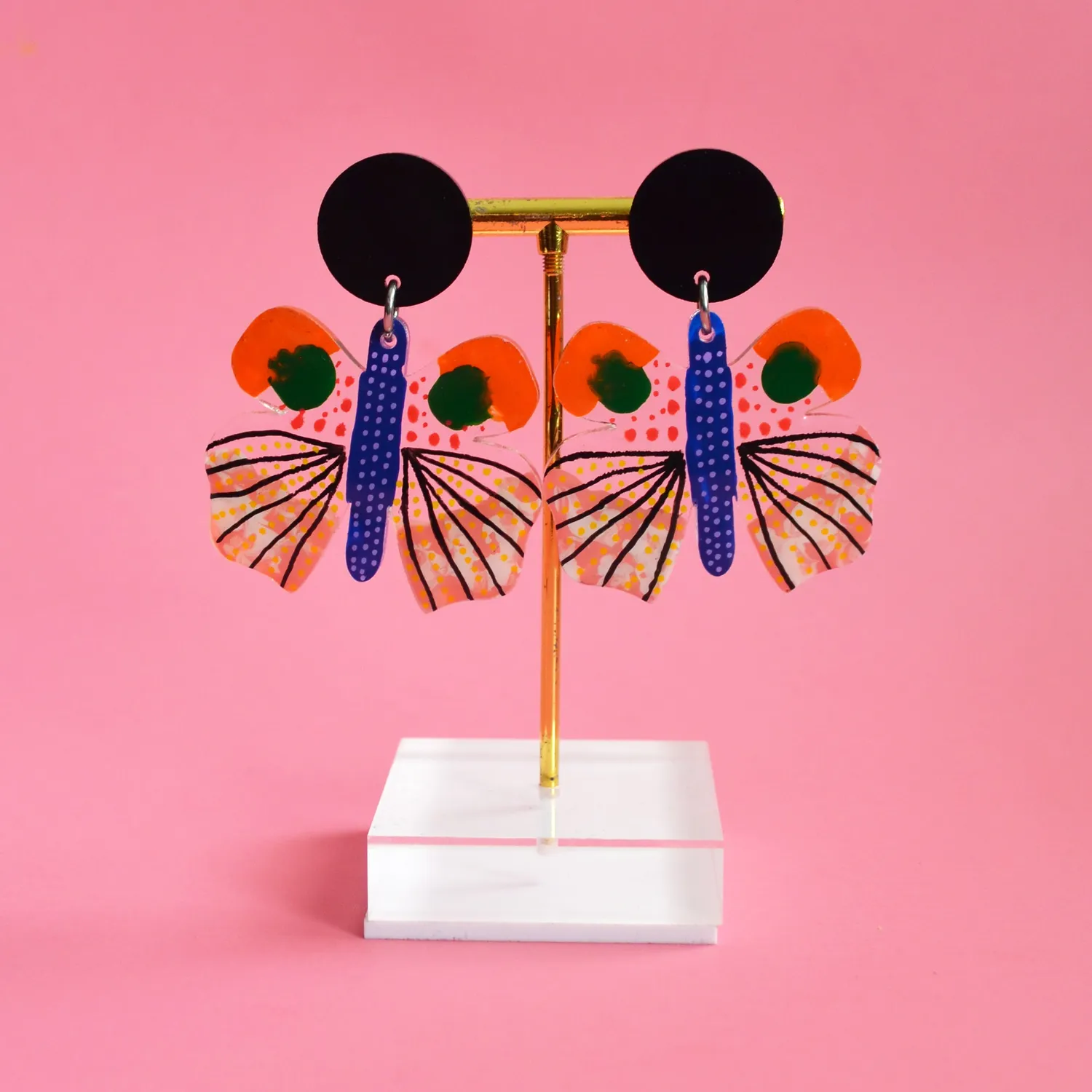 BooandBooFactory Geometric Moth øredobber akryl oransje-rosa