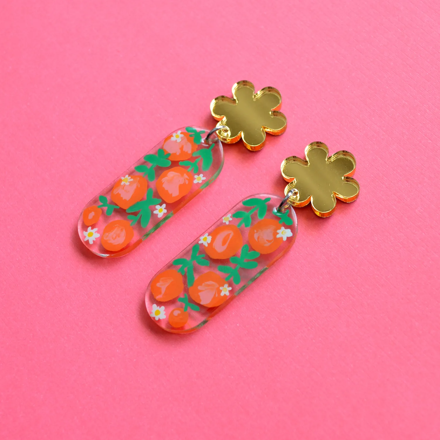 BooandBooFactory Orange Blossom Flower Oval øredobber oransje