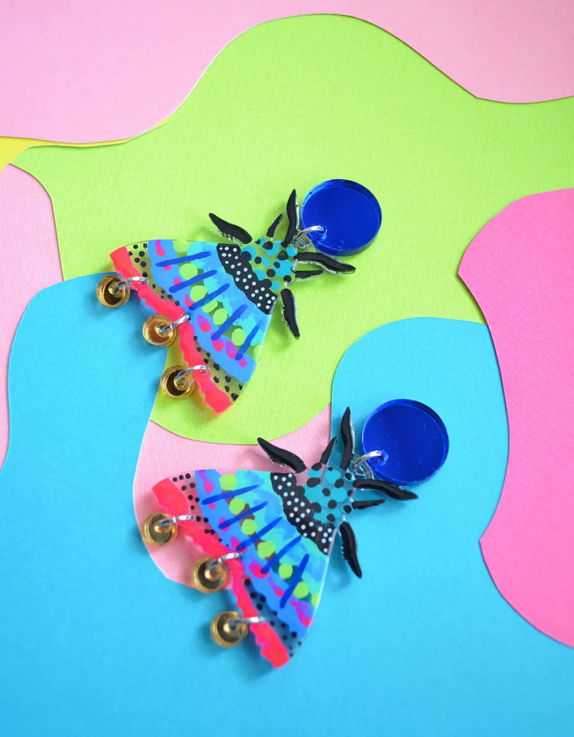 BooandBooFactory Moth Blue Pink akryl øredobber