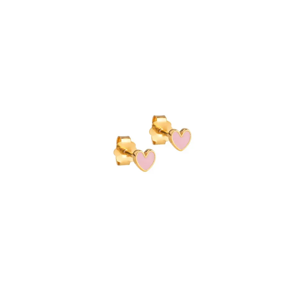 Enamel Amore studs 4 mm gull rosa hjerte par