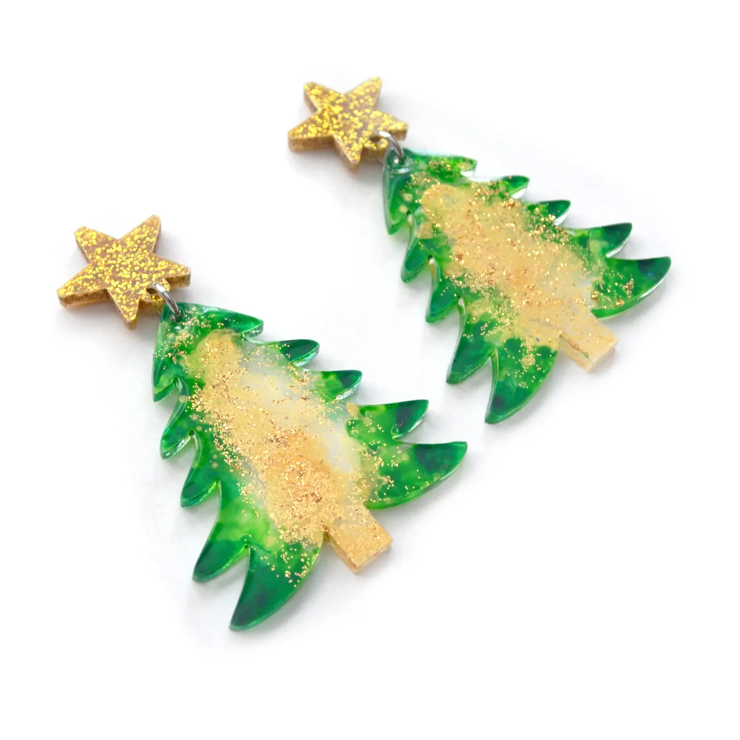 BooandBooFactory Christmas Tree juletre øredobber grønn glitter