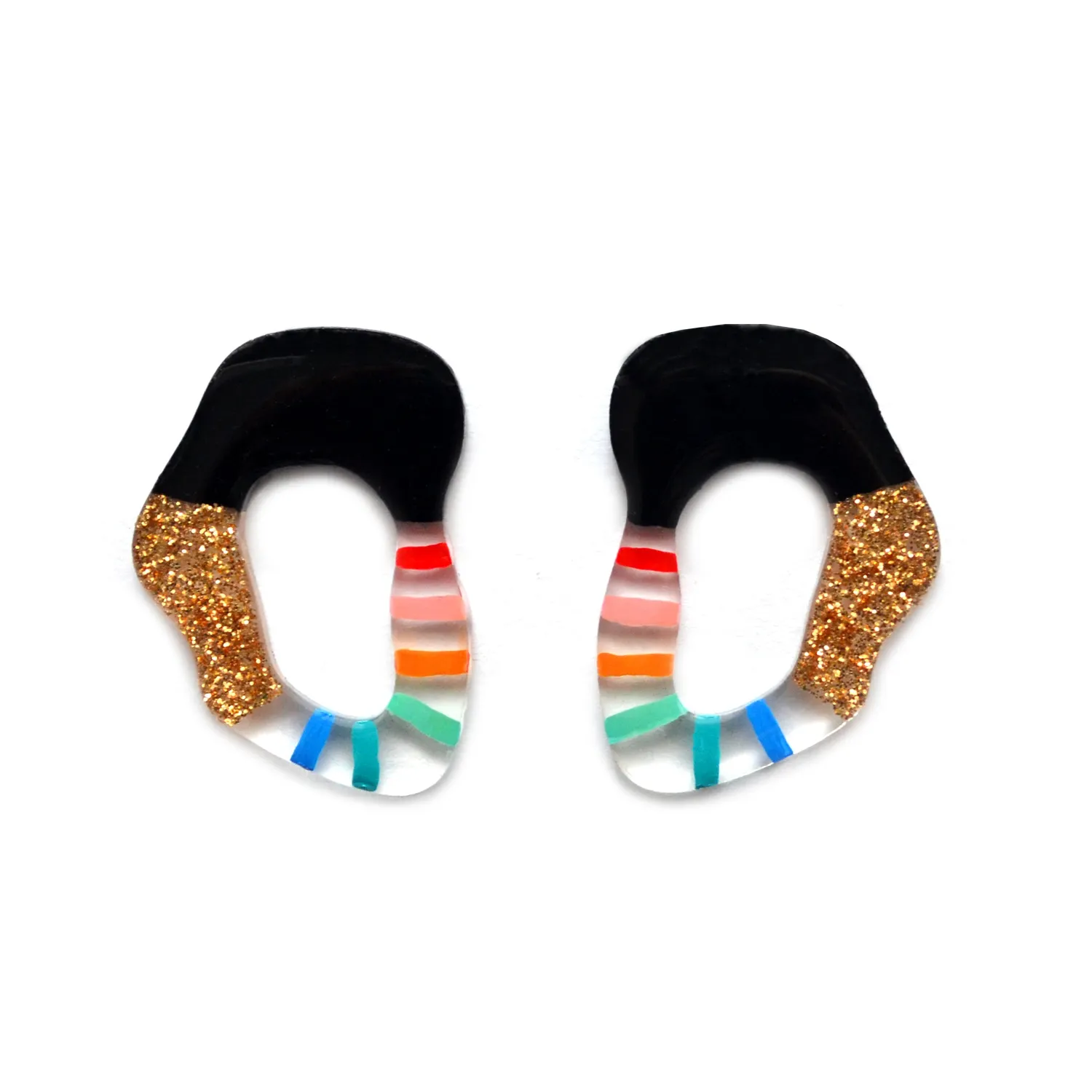 BooandBooFactory Rainbow Gold Glitter Squiggle øredobber regnbue