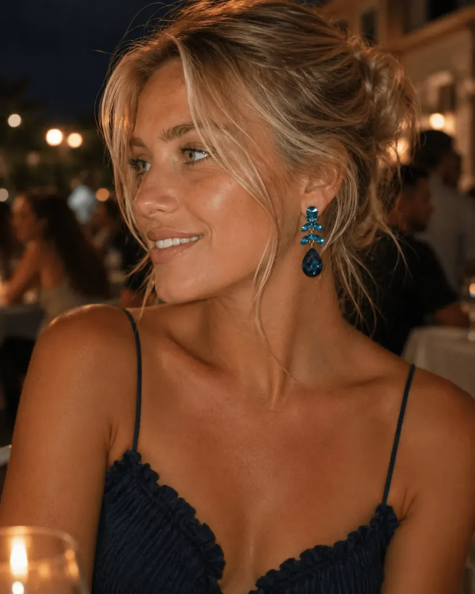 Mea Nani Marina Crystal Drops øredobber aqua blue krystall