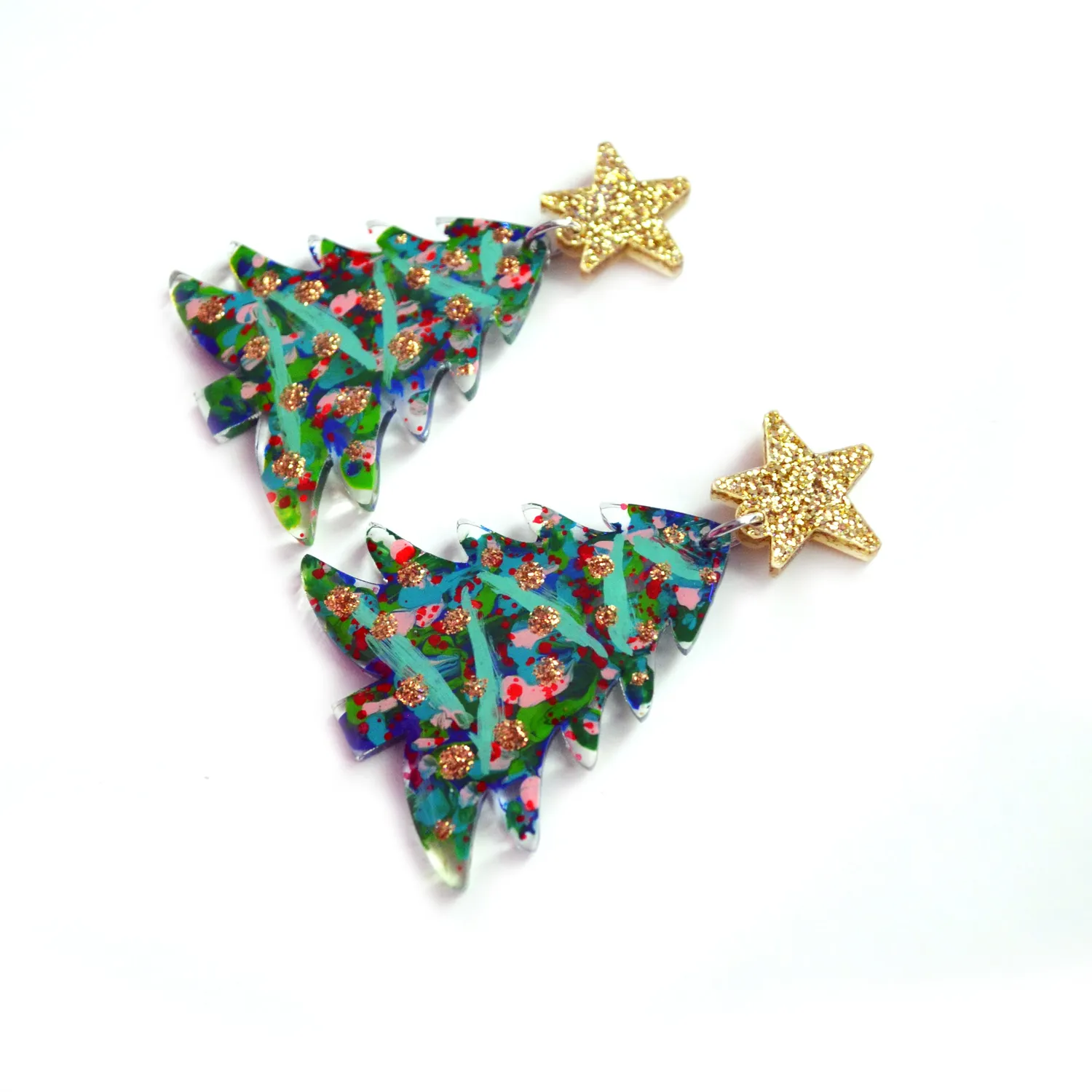 BooandBooFactory Holiday Tree øredobber abstrakt rosa akryl