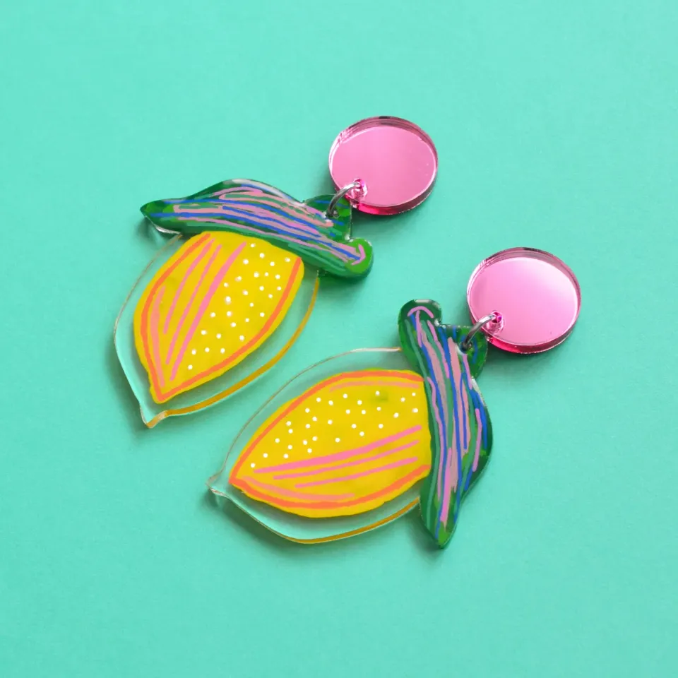 BooandBooFactory Lemon Fruit øredobber akryl sitron
