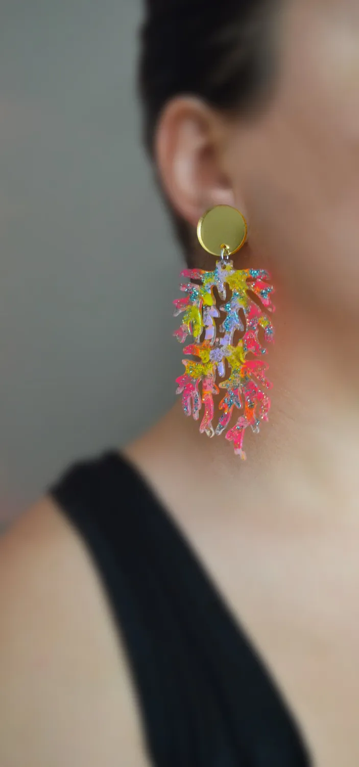 BooandBooFactory Neon Pink Coral øredobber 95 mm