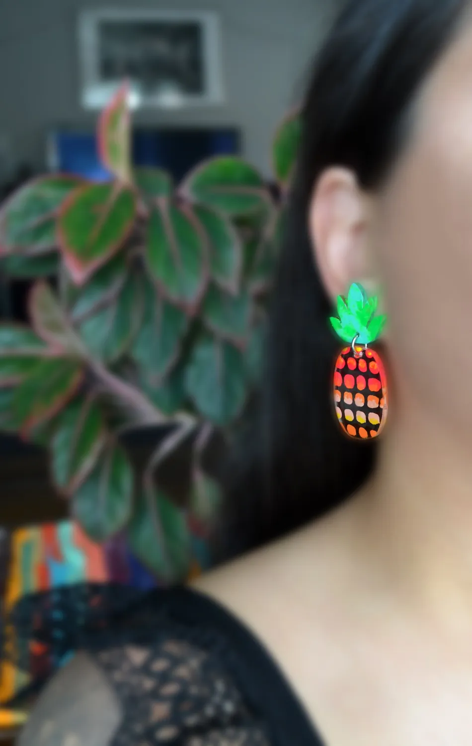 BooandBooFactory Pineapple øredobber rosa grønn akryl