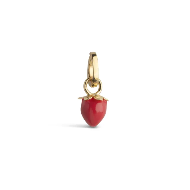 Enamel Sunny Strawberry charm rød gull 6,5 mm
