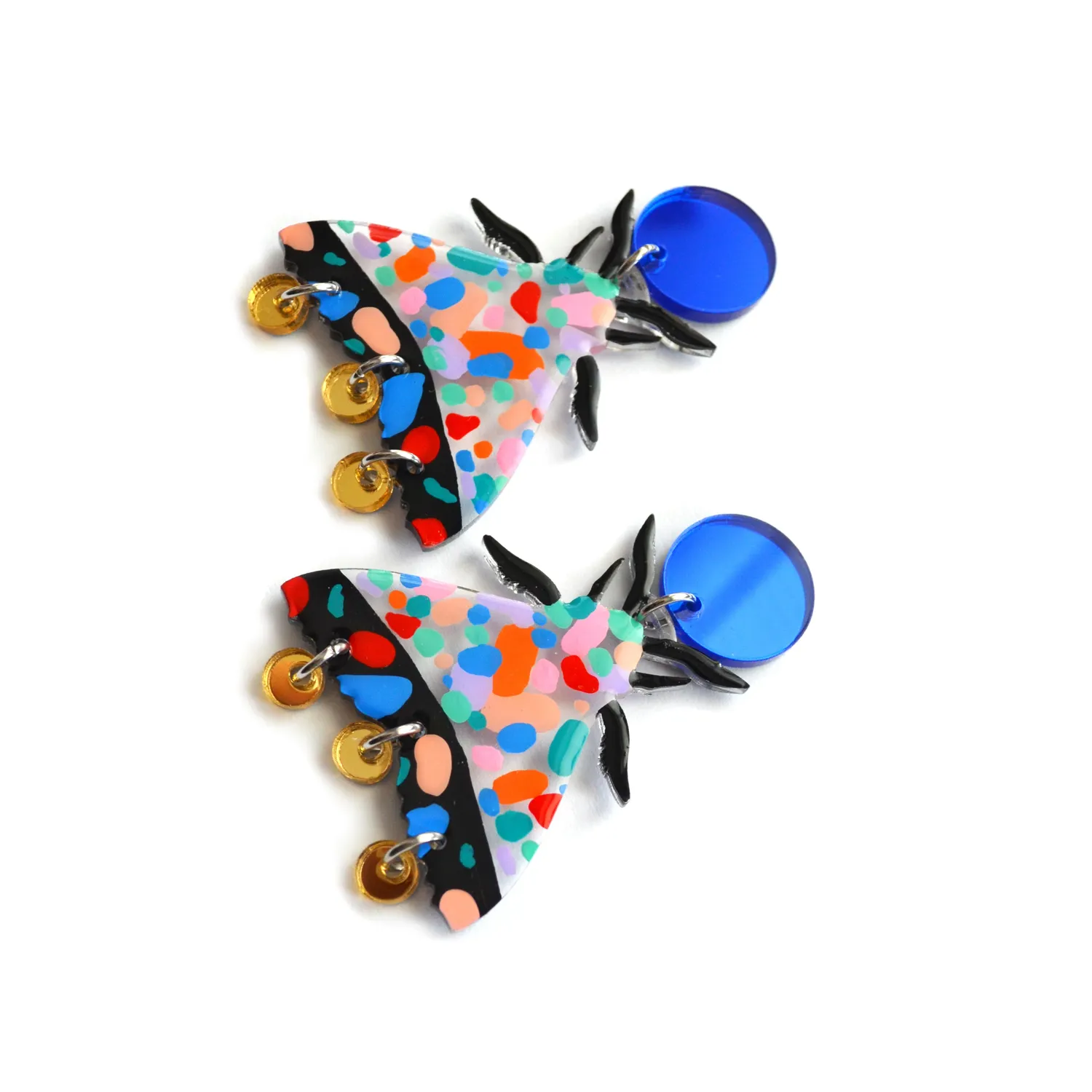 BooandBooFactory Terrazzo Painted Pattern Moth Butterfly Dangle øredobber