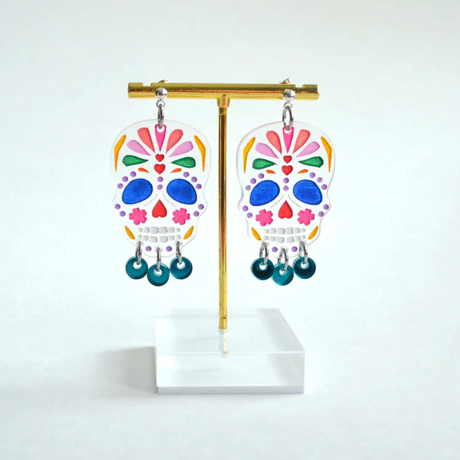 BooandBooFactory Sugar Skull Rainbow øredobber turkis