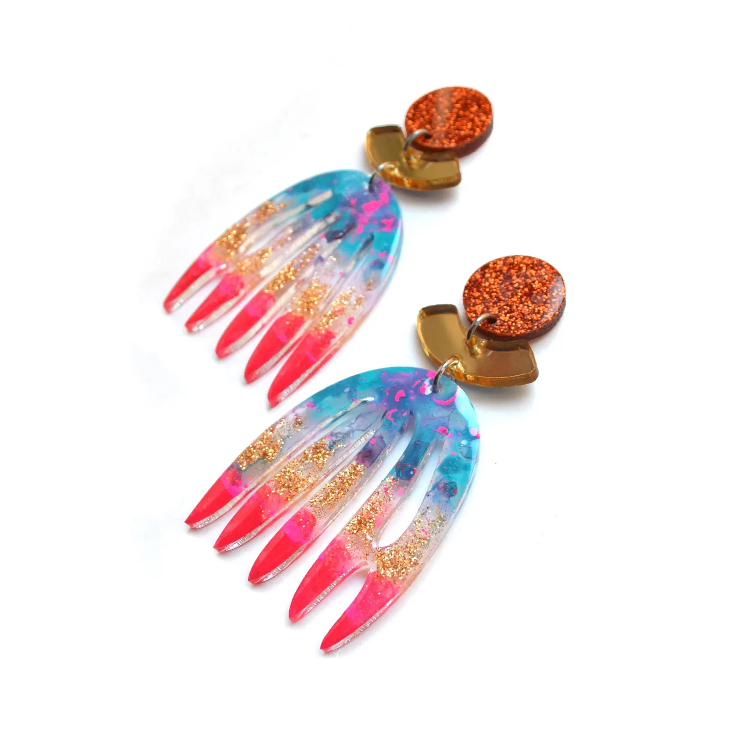 BooandBooFactory Red Gold Copper Abstract Art øredobber
