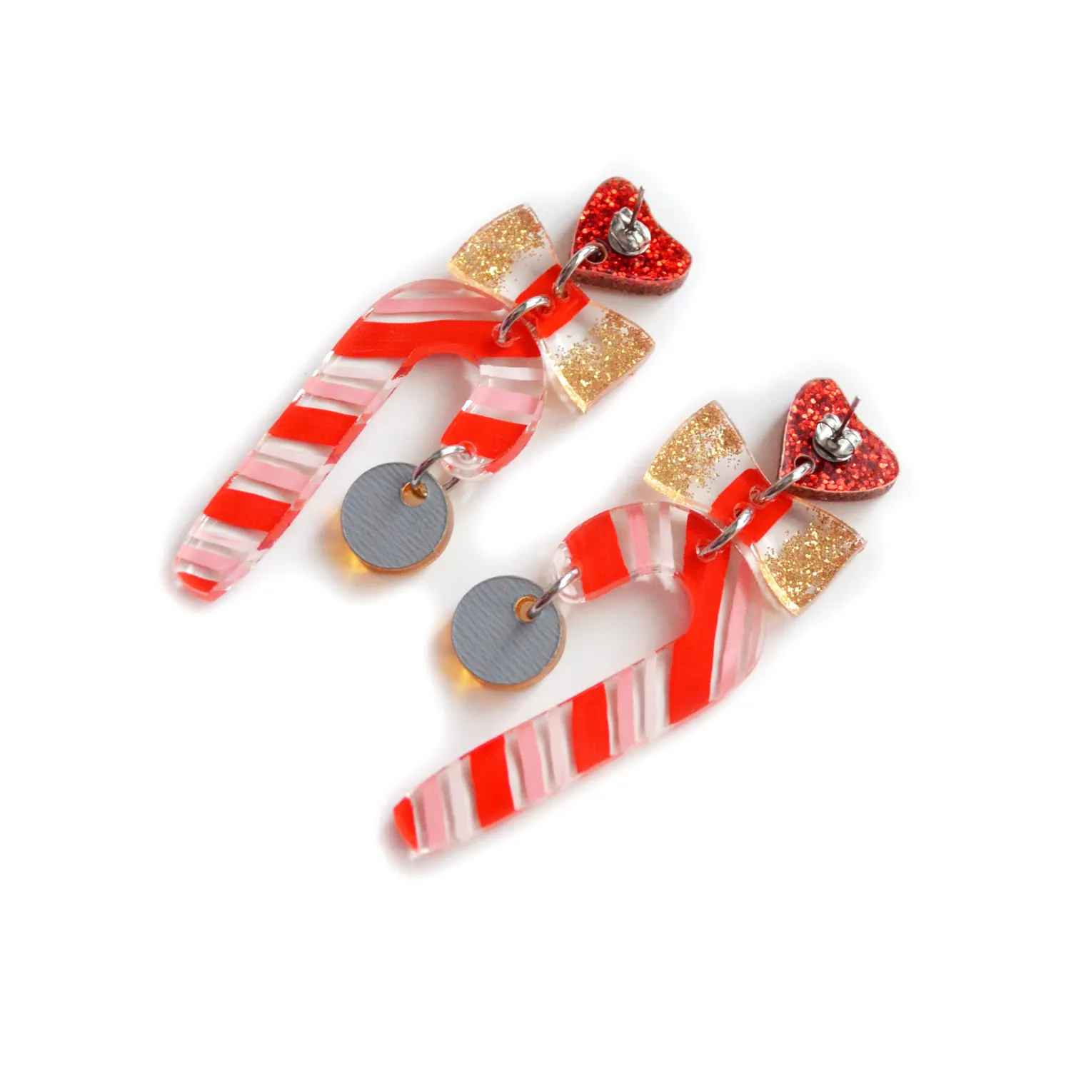 BooandBooFactory Candy Cane øredobber rød gull sløyfe