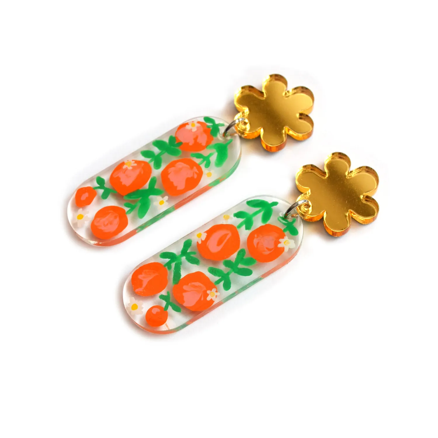 BooandBooFactory Orange Blossom Flower Oval øredobber oransje