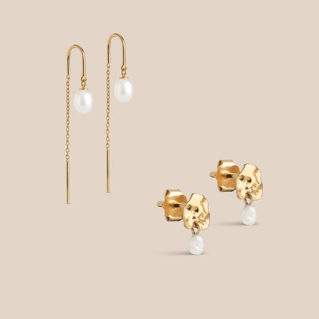 Enamel Classic Pearl gavesett øreringer gull
