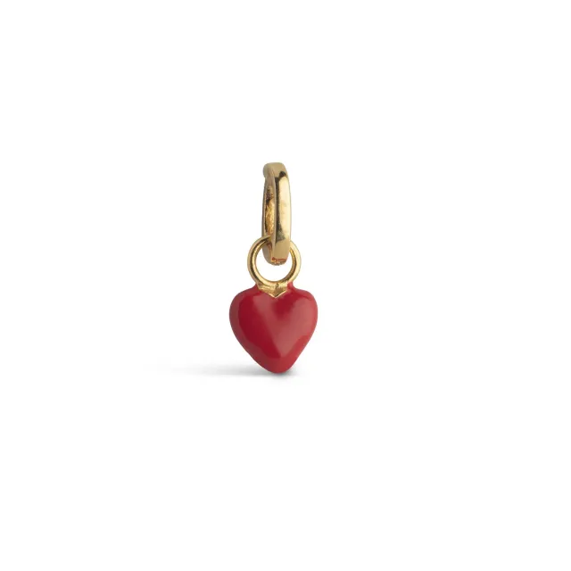 Enamel Amore charm rødt hjerte 6 mm forgylt