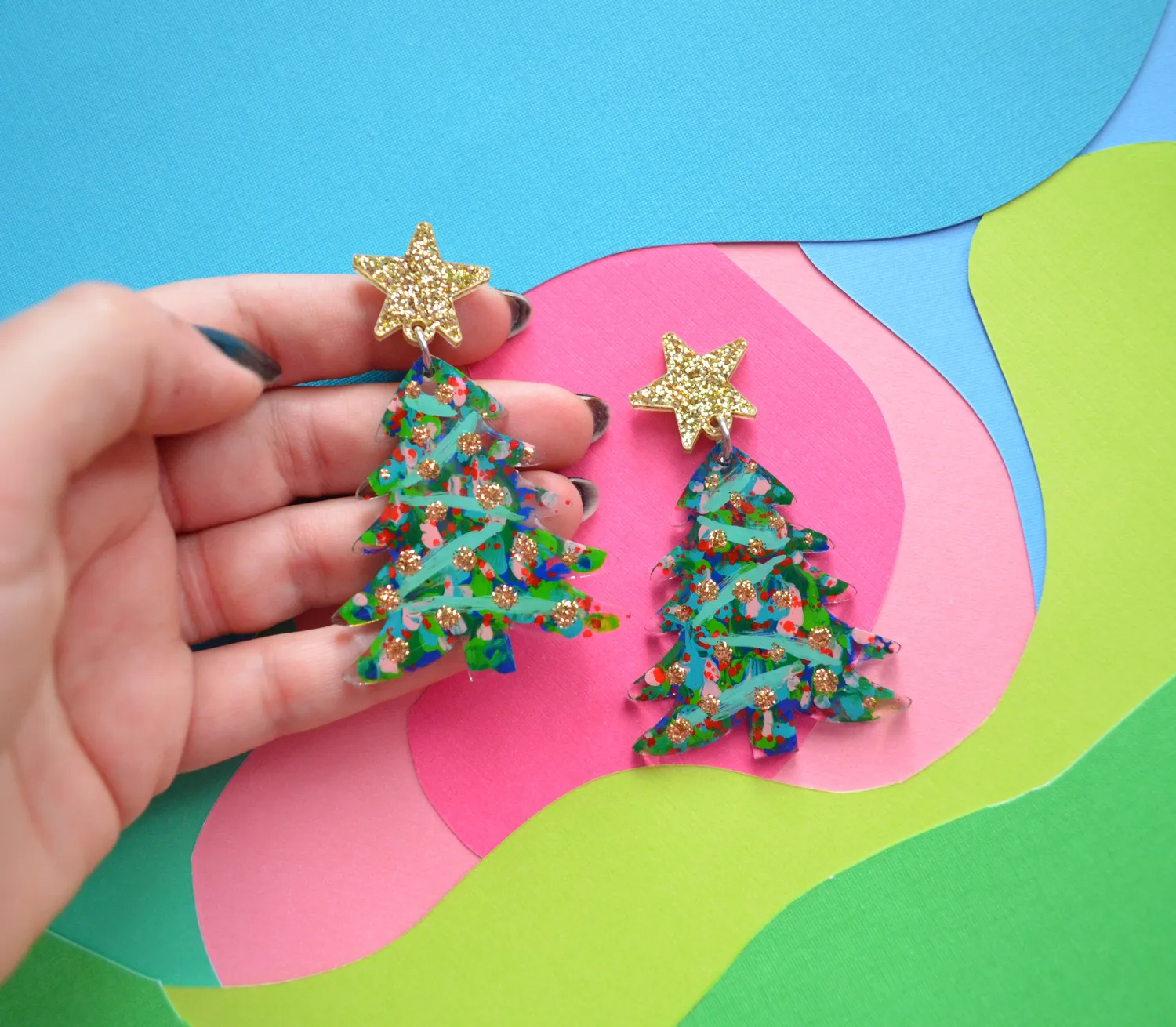 BooandBooFactory Holiday Tree øredobber abstrakt rosa akryl