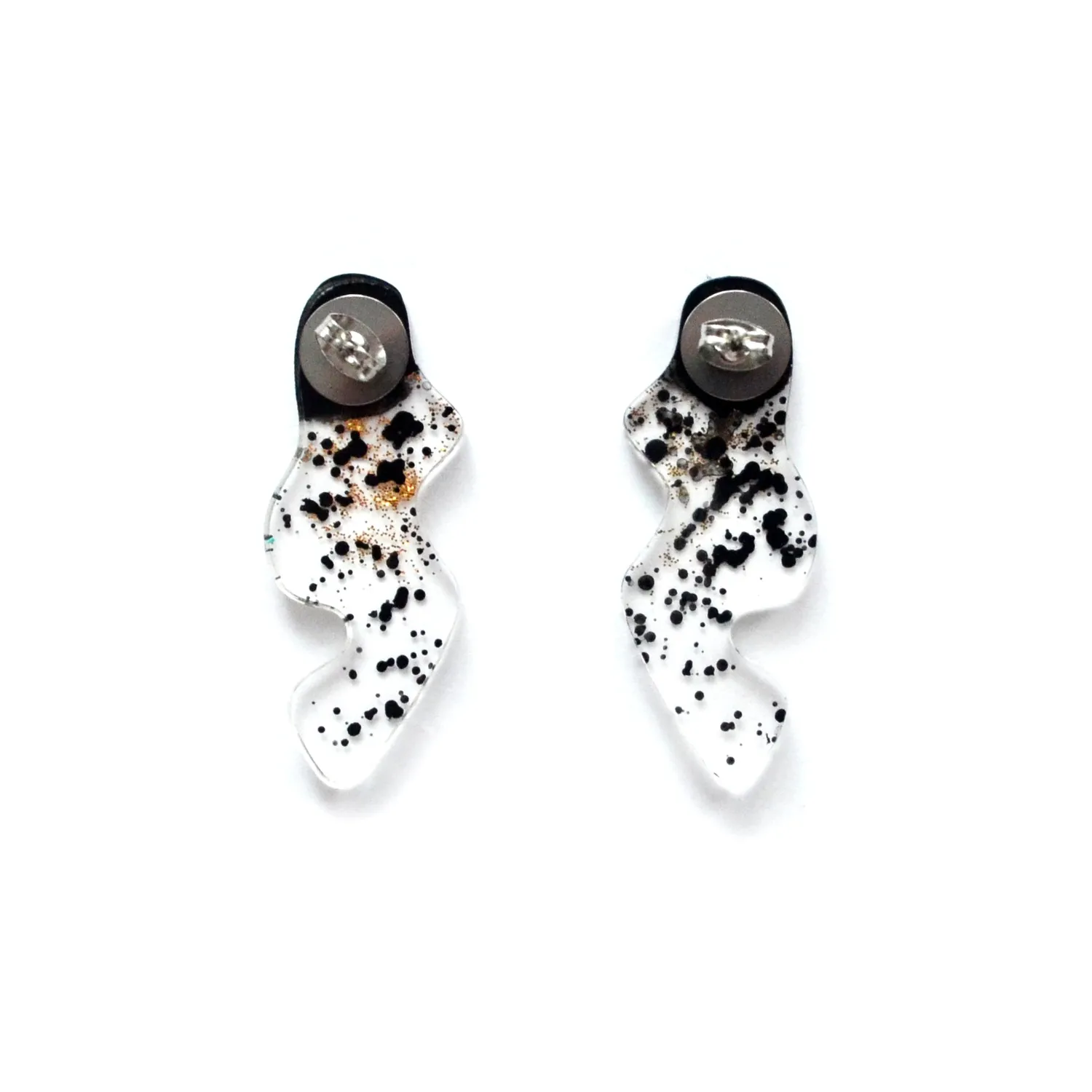 BooandBooFactory Black and Gold Glitter Ombre Squiggle stud-øredobber