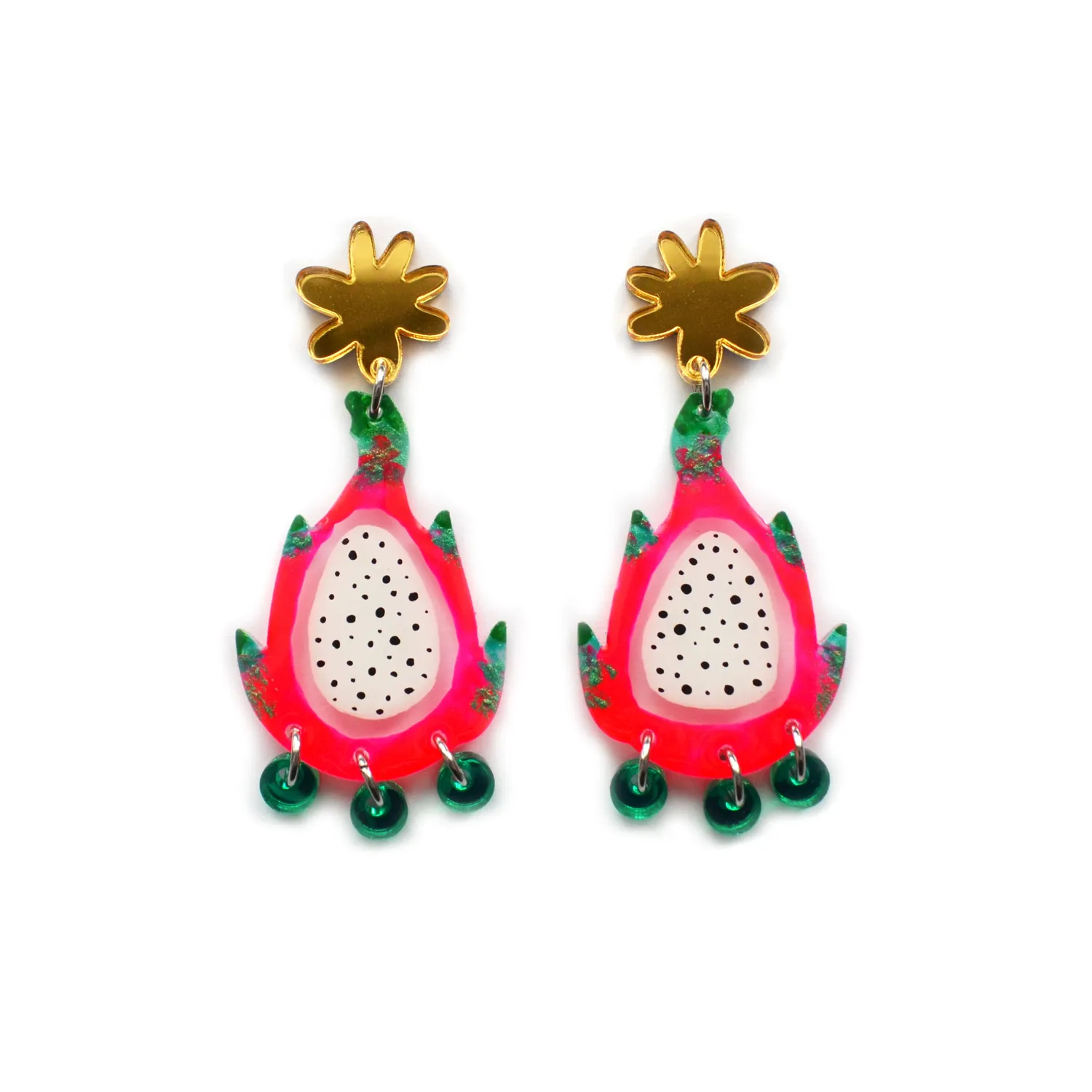 BooandBooFactory Neon Pink Dragon Fruit fruktøredobber