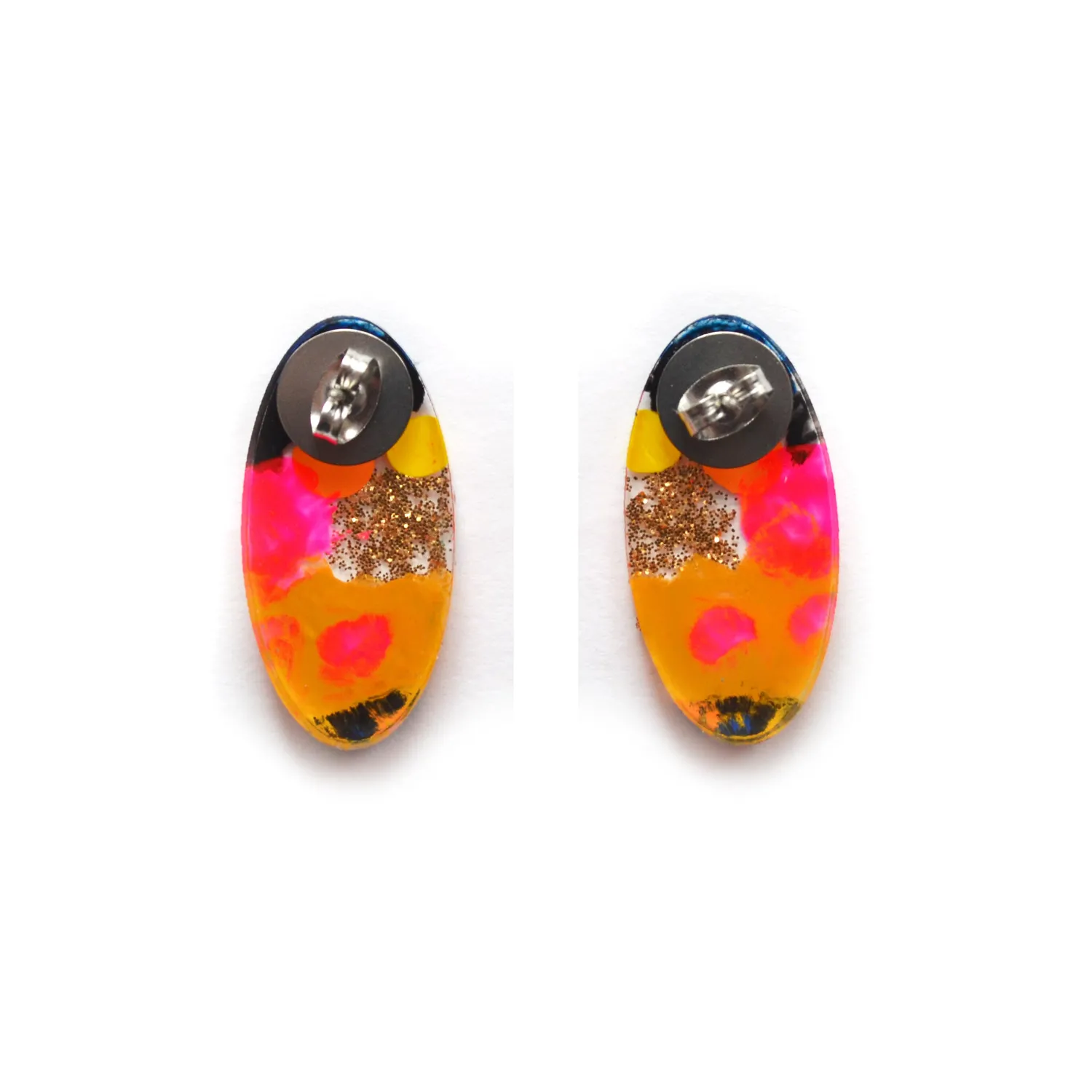 BooandBooFactory Orange Pink Abstract Oval øredobber studs