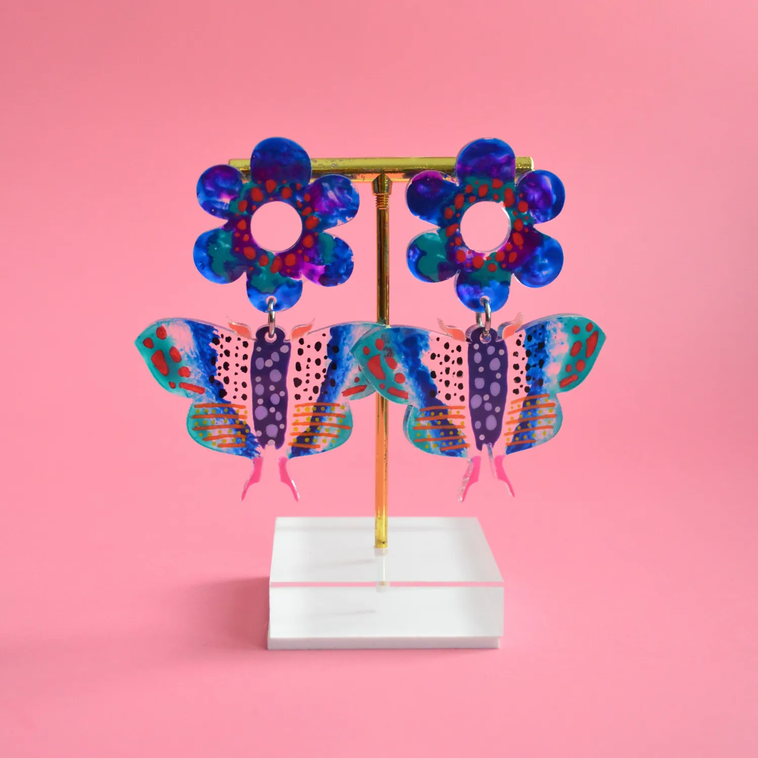 BooandBooFactory Blue Butterfly Flower øredobber resin