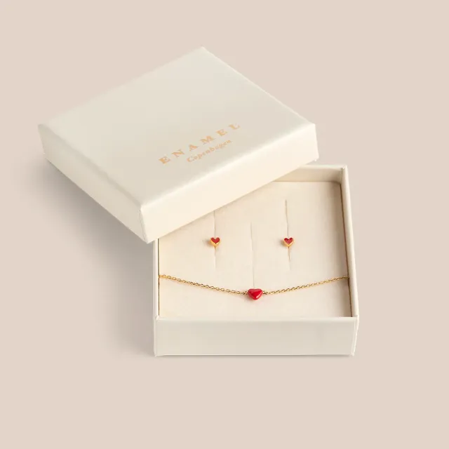 Enamel Amore Red Simple gavesett rød hjerte