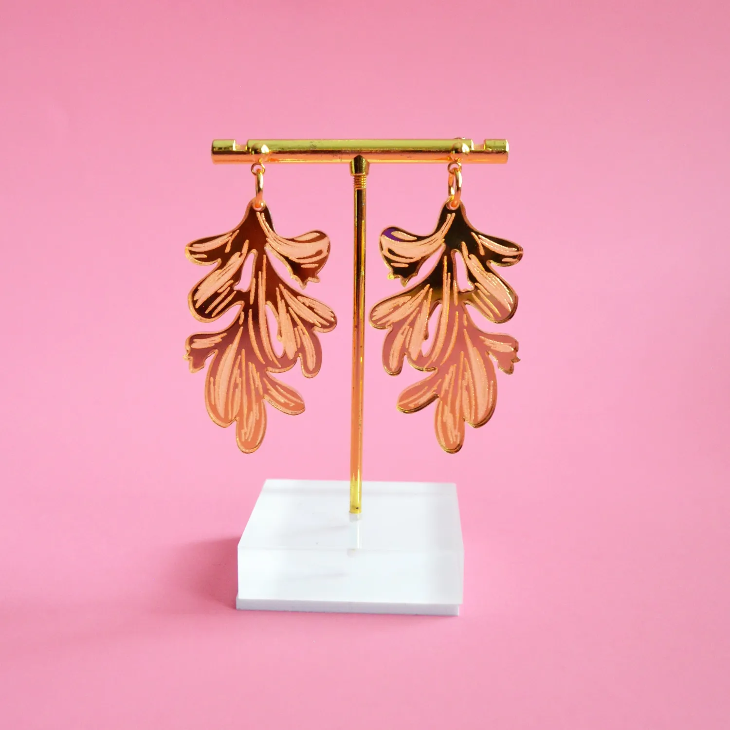 BooandBooFactory Flower Leaf øredobber gull speil