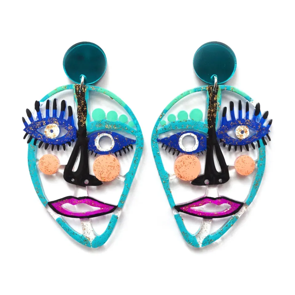 BooandBooFactory Turquoise Blue Face akryl øredobber ansikt