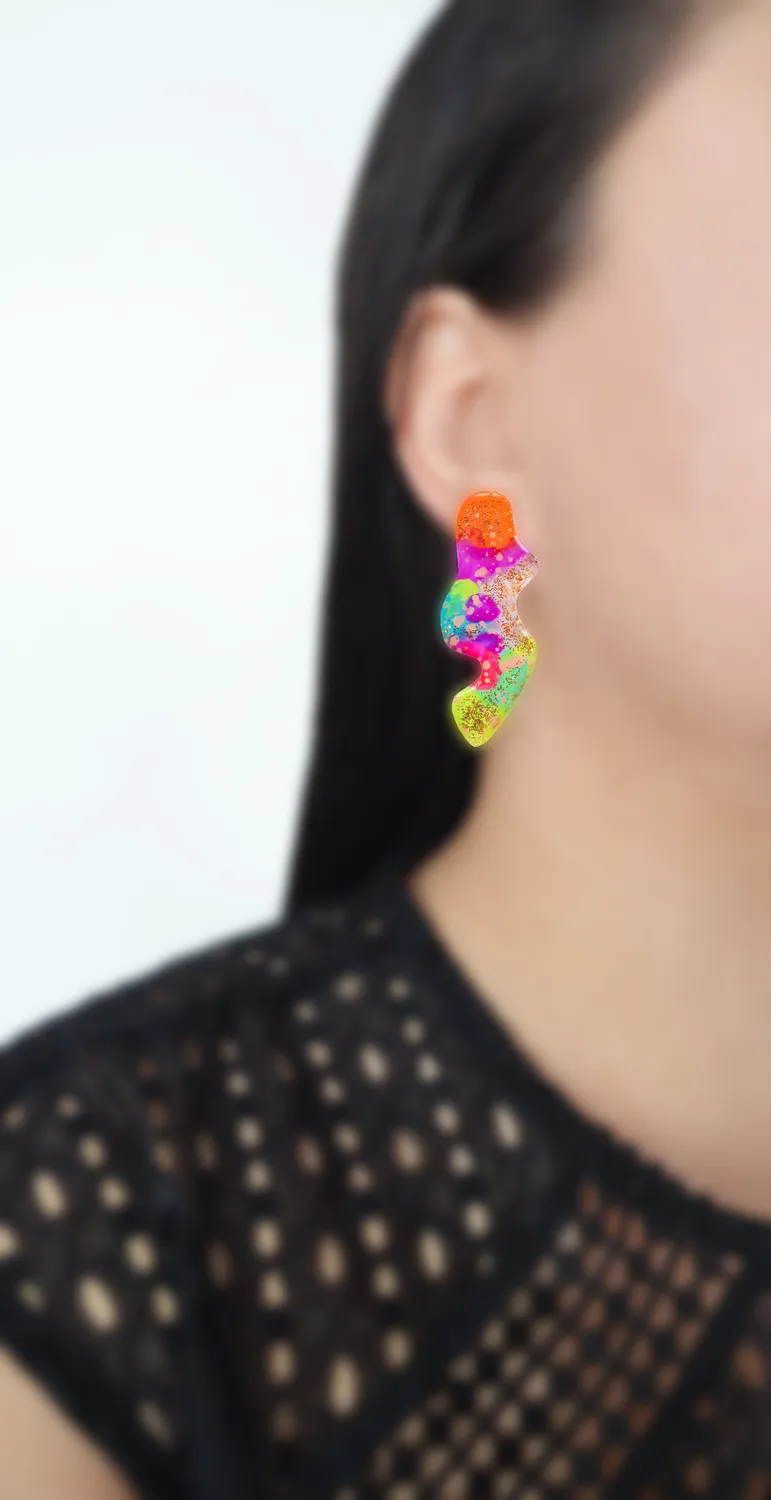 BooandBooFactory Squiggle øredobber neon oransje grønn