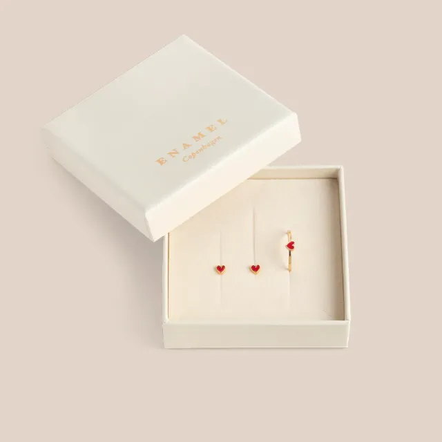 Enamel Amore smykkesett ring + studs rød gave