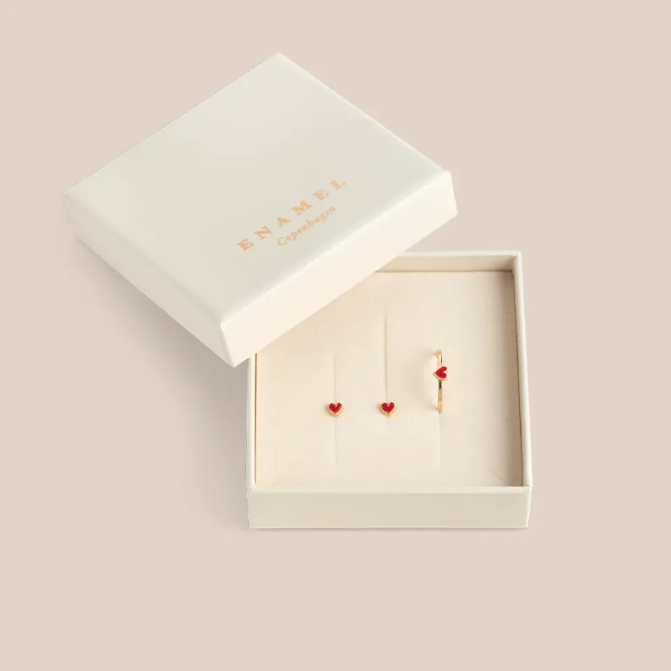 Enamel Amore smykkesett ring + studs rød gave