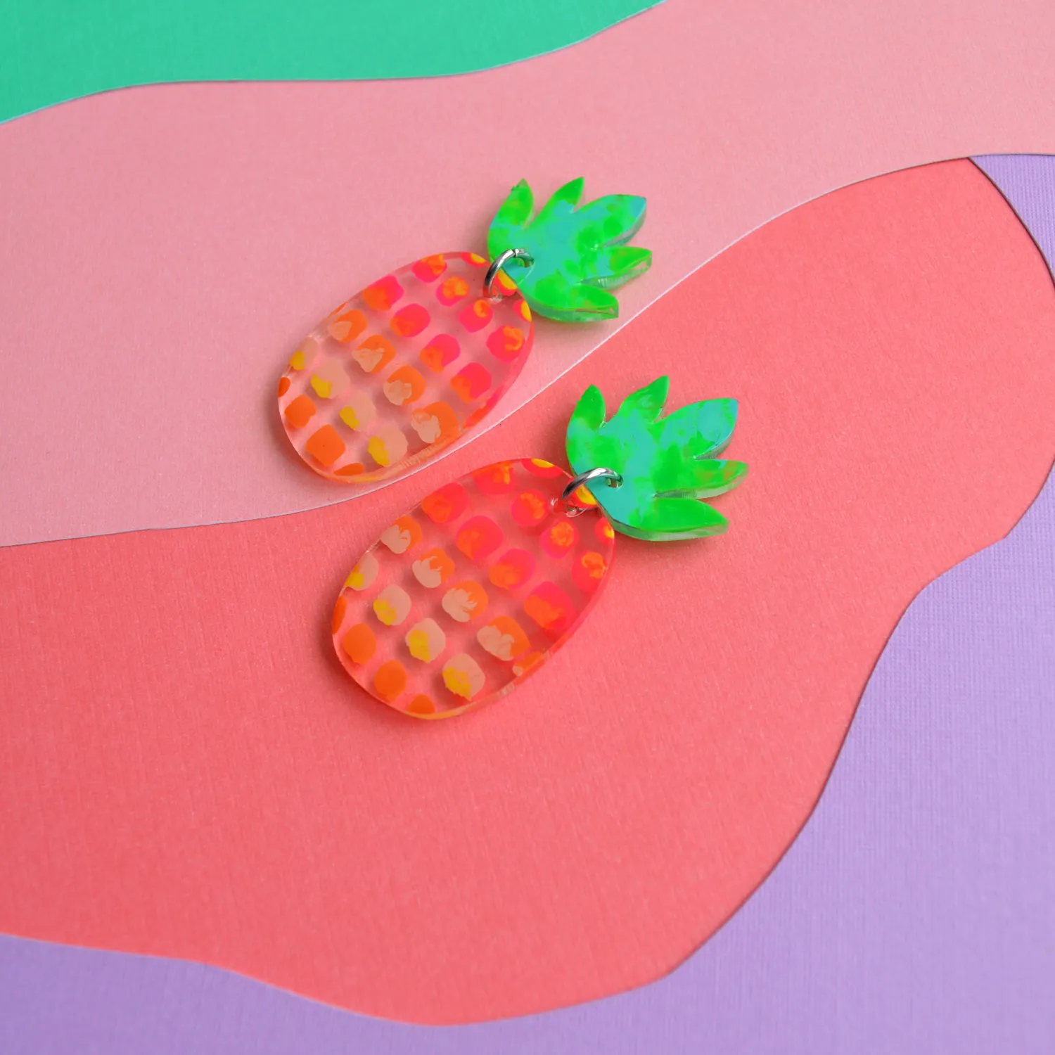 BooandBooFactory Pineapple øredobber rosa grønn akryl