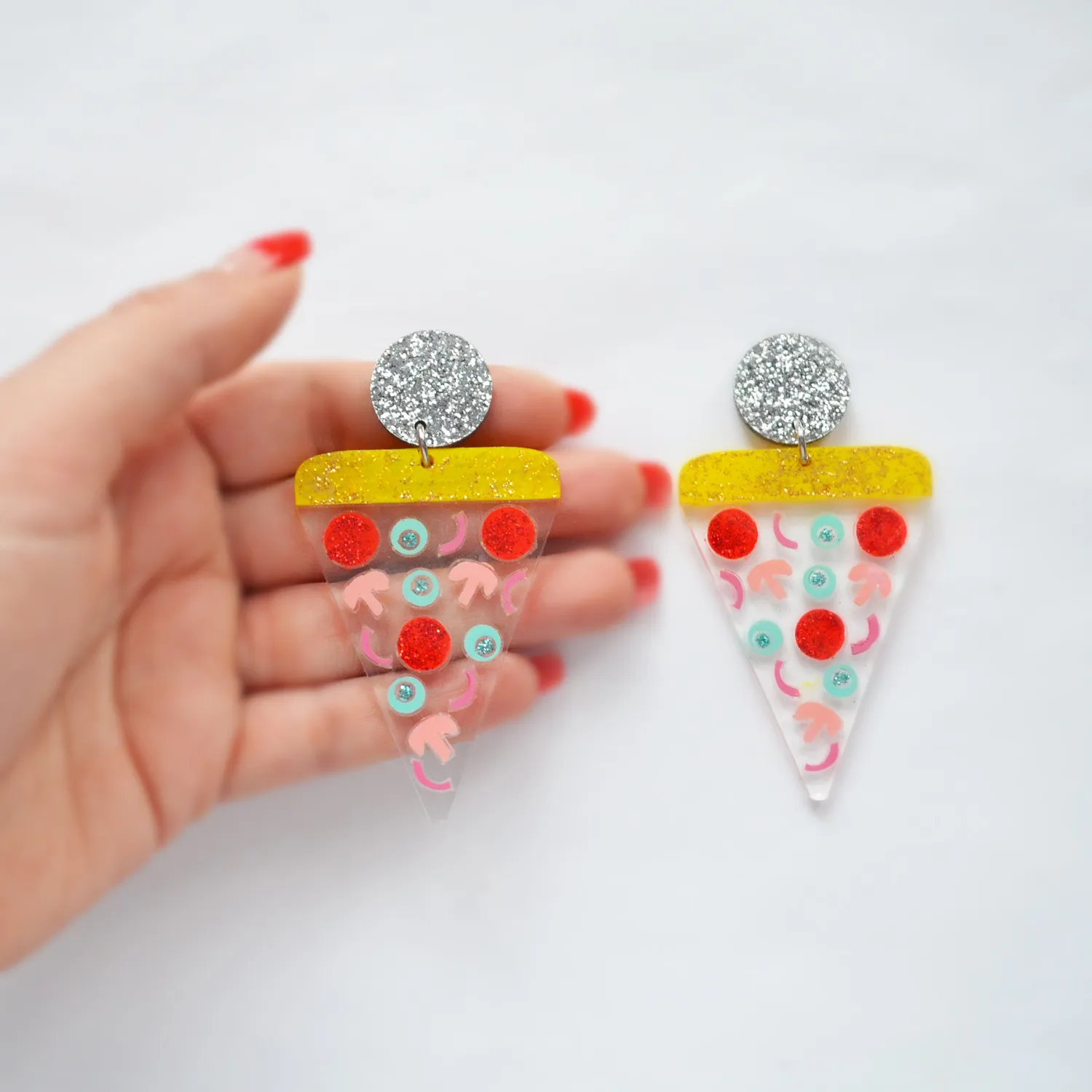 BooandBooFactory Confetti Pizza øredobber klar akryl