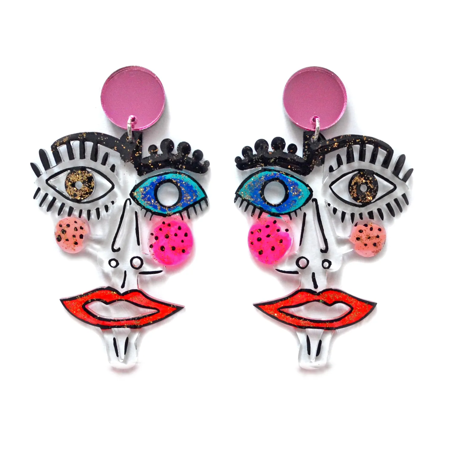 BooandBooFactory Clear Face resin øredobber rosa