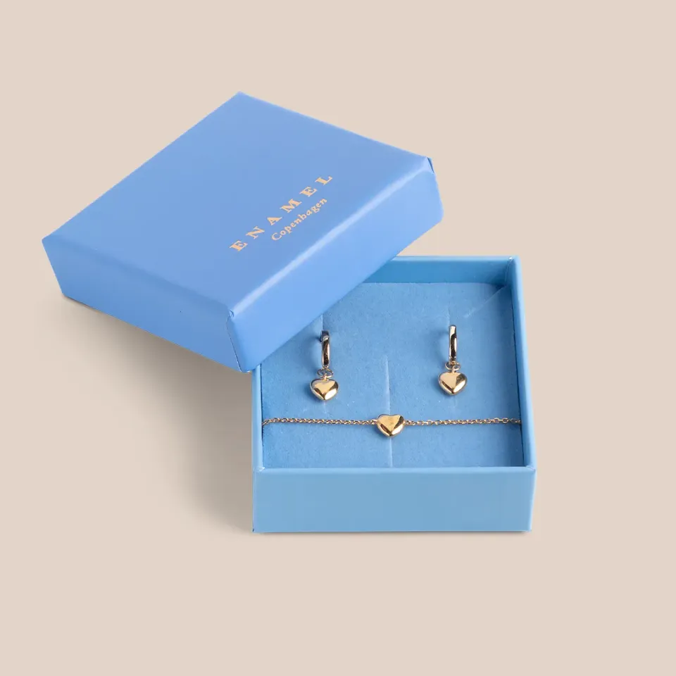 Enamel Amore Gold smykkesett hjerte forgylt gave