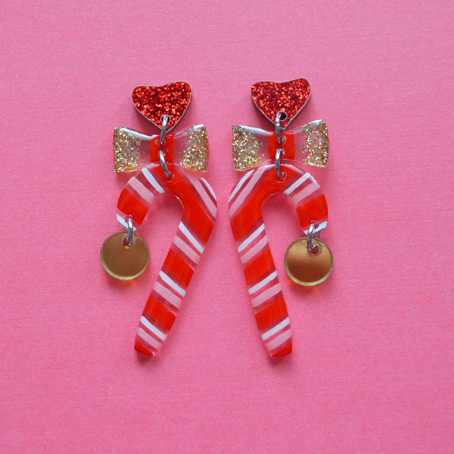 BooandBooFactory Candy Cane øredobber rød gull sløyfe