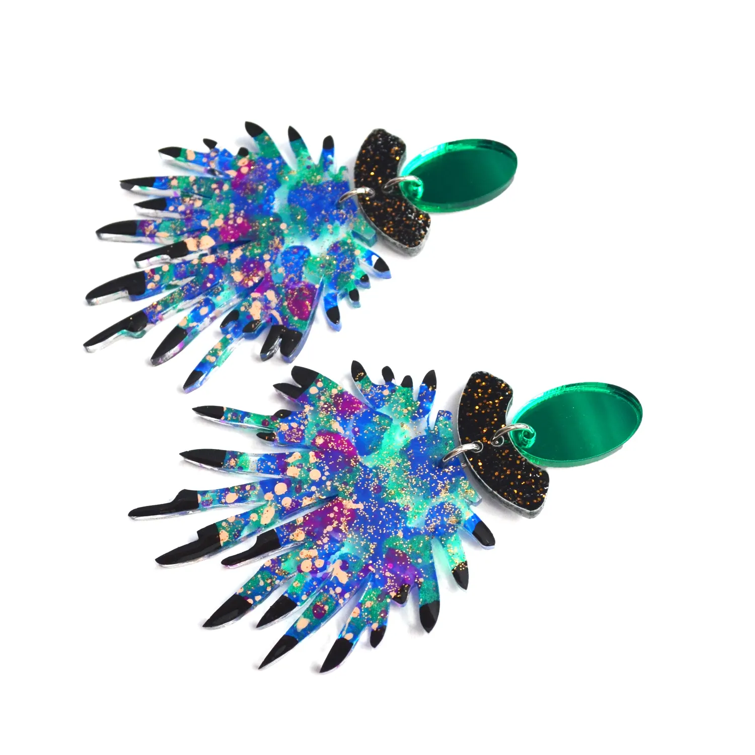 BooandBooFactory Emerald Blue resin øredobber grønn