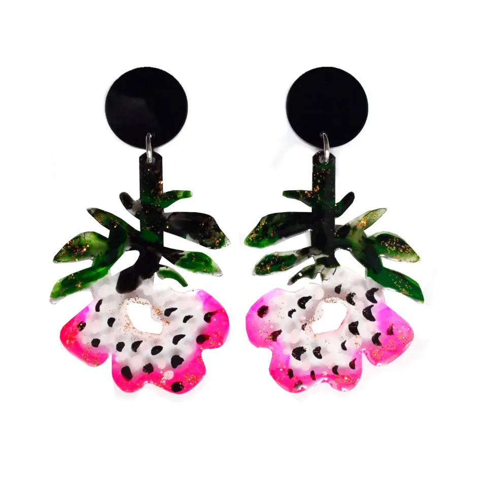 BooandBooFactory Pink Flower øredobber 1 par neonrosa