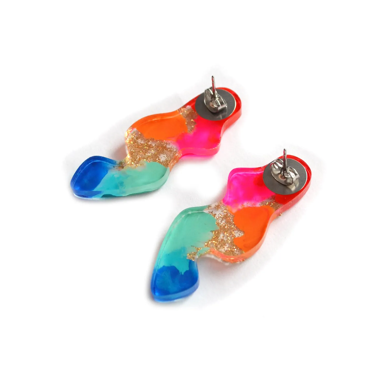 BooandBooFactory Rainbow Abstract Wavy Squiggle øredobber flerfarget