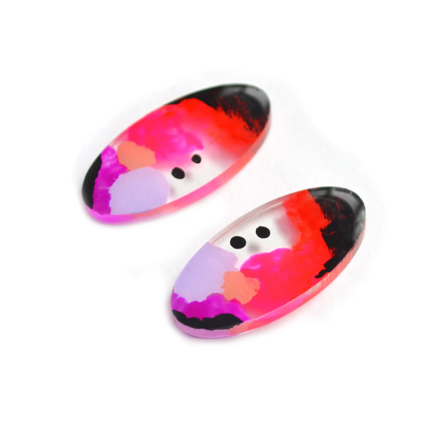 BooandBooFactory Pink Red Abstract Art Oval resinøredobber