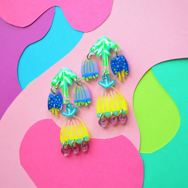 BooandBooFactory Neon Tulip blomsterøredobber pastell neon