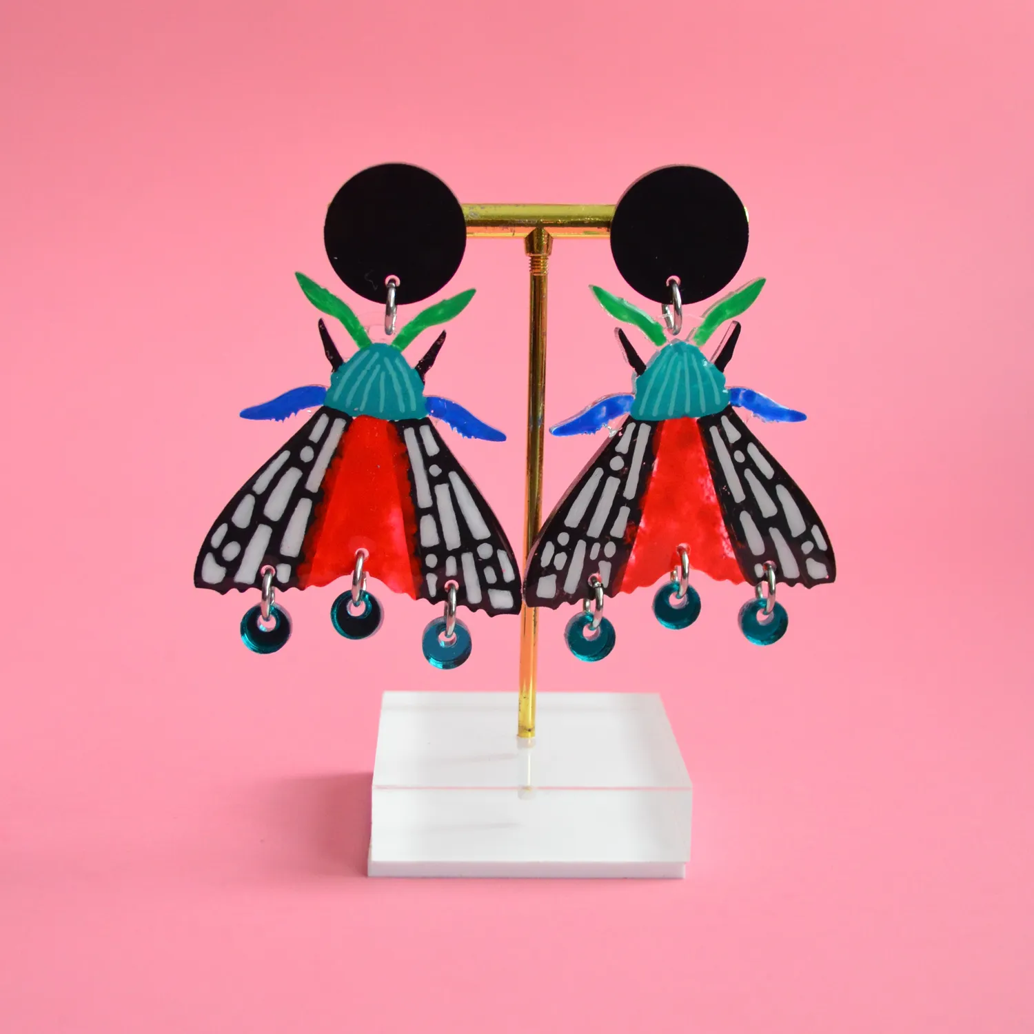 BooandBooFactory Geometric Moth øredobber svart rød