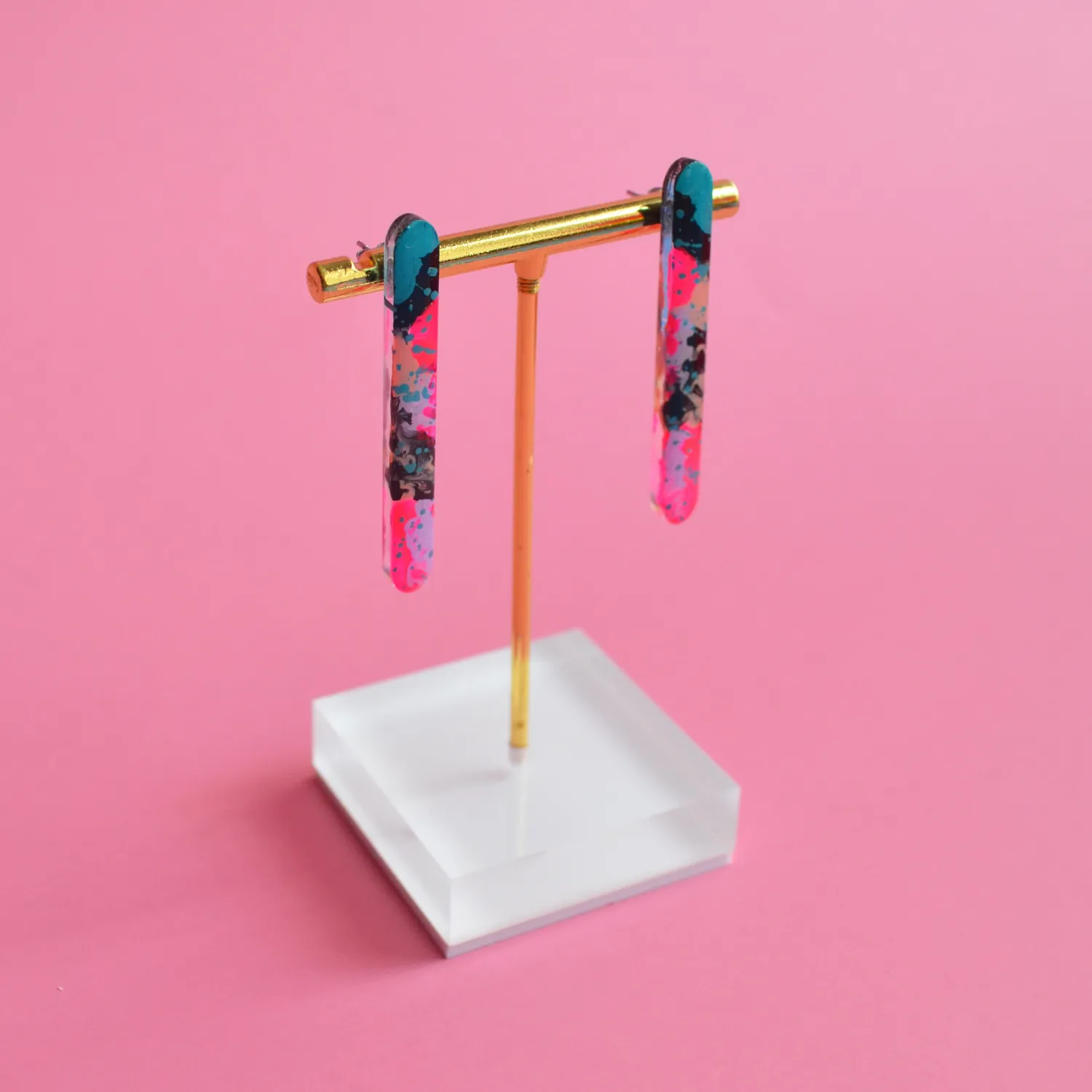 BooandBooFactory Watercolor Bar stud øredobber rosa blå