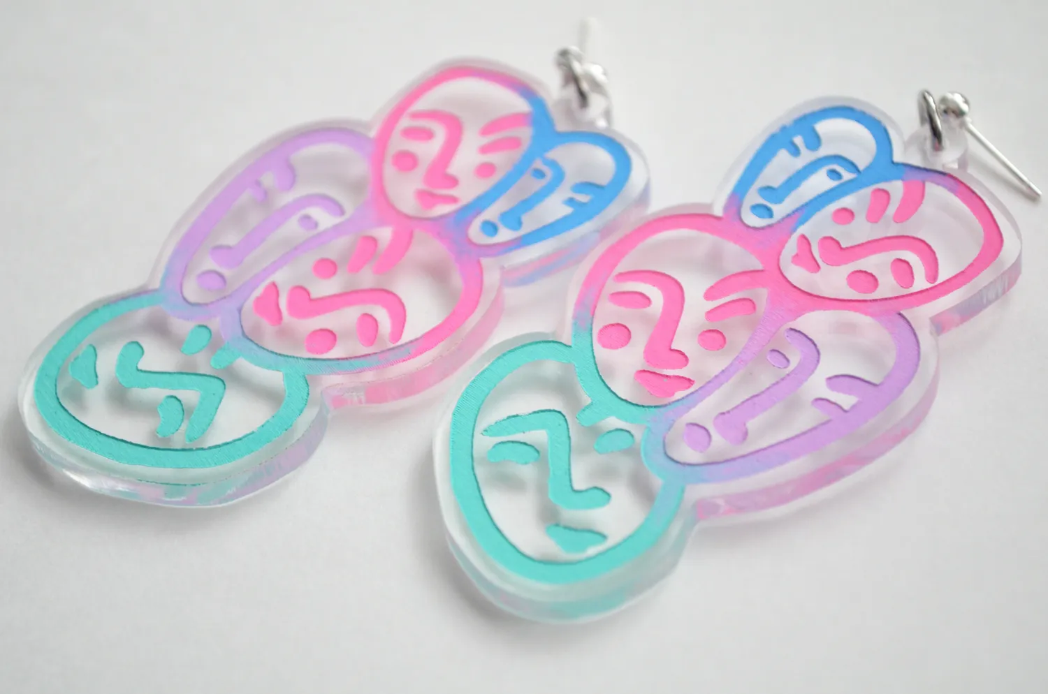 BooandBooFactory Face Ombre øredobber blå rosa 64 mm