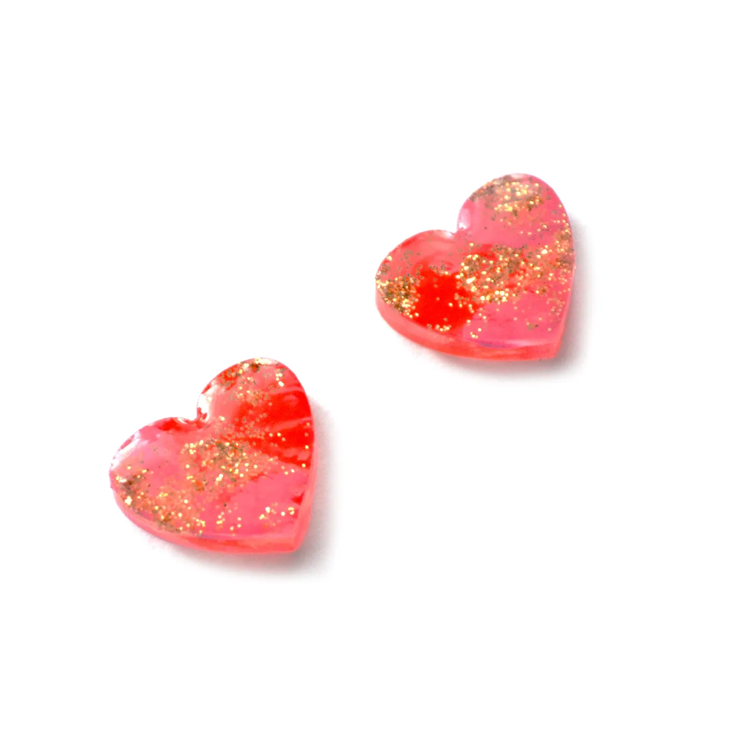 BooandBooFactory Pink and Red Heart studs øredobber rosa